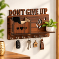 Don't Give Up Wooden Key Holder | Wall Mounted Key Organizer with Shelf