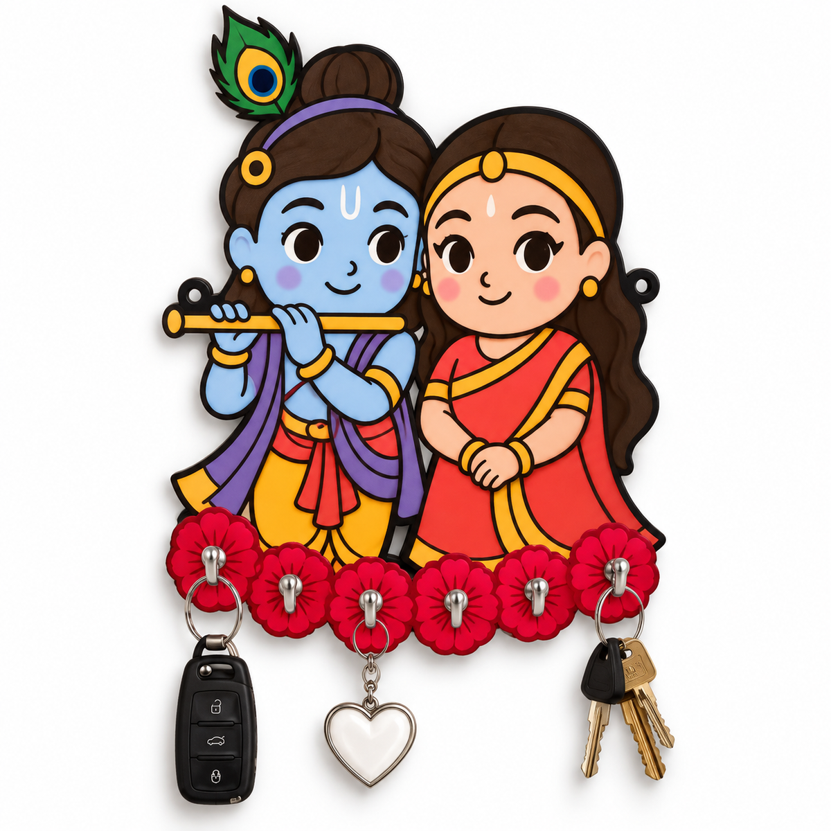 Radha Krishna Wooden Key Holder | Decorative Wall Mounted Key Rack