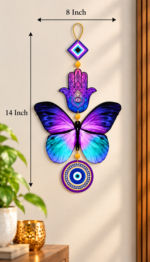 Butterfly Hamsa Evil Eye Wall Hanging | Colorful Boho Home Decor
