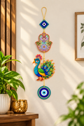 Peacock Hamsa Evil Eye Wall Hanging | Handmade Home Decor